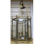 A French brass and glass hall lantern