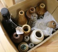 A collection of advertising bottles, including three aqua glass codd examples, Sevenoaks Mineral