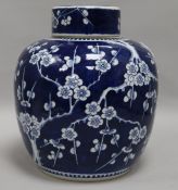 A Chinese large bulbous ginger jar and cover decorated prunus