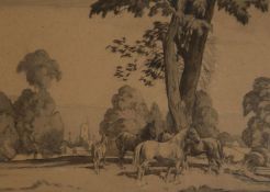 Ernest Herbert Whydale (1886-1952)monochrome watercolourHorses in a fieldsigned26 x 36cm
