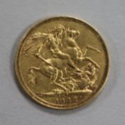 An 1888 gold full sovereign.
