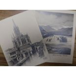 Herbert Touzeau Ahier11 assorted pencil drawingsTopographical views mostly of cathedralslargest 10.5