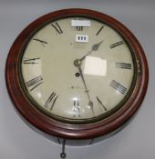 An early 19th century mahogany circular dial eight day wall timepiece