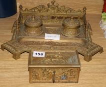 An ormolu inkstand and a casket