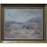May Hutchisonoil on canvasChildren picking flowerssigned44 x 54cm