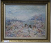 May Hutchisonoil on canvasChildren picking flowerssigned44 x 54cm