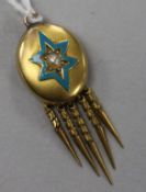 A Victorian gold, turquoise and seed pearl pendant locket with tassels, 30mm.