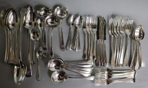 A fifty three piece service of mainly Georgian silver Old English pattern flatware for six including