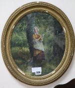 Late 19th century English SchoolwatercolourWoman in woodland reading a letterinitialled JM33 x 29cm