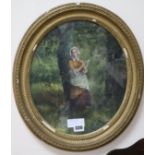 Late 19th century English SchoolwatercolourWoman in woodland reading a letterinitialled JM33 x 29cm