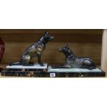 An Art Deco Spelter and marble group of two Alsatians