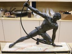 J. De Roncourt. A bronze and spelter sculpture 'Le Bendeur'