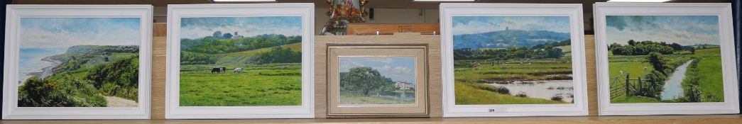 D. Edmonds4 oils on canvasSussex landscapessigned14 x 19in. and an oil of fishermen by Wright