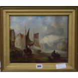 19th century English Schooloil on canvasShipping in harbour24 x 30cm