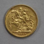 A Queen Victoria gold sovereign 1889, VF