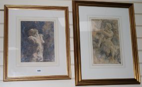 Michael Heseltine (b. 1961),2 watercolours'Rodin Study' and 'Detail of a figure on the fountain in