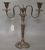 A plated two branch candelabra