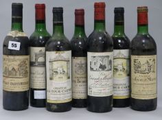 Seven assorted Bordeaux wines including Grand Vin de Leoville 1971 and Ducru Beaucailloi 1966