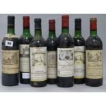 Seven assorted Bordeaux wines including Grand Vin de Leoville 1971 and Ducru Beaucailloi 1966