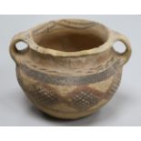 A Chinese pigment painted pottery jar, probably Neolithic, with certificate