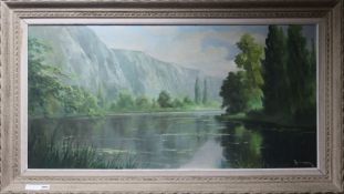 Continental Schooloil on canvasRiver landscapeindistinctly signed49 x 99cm