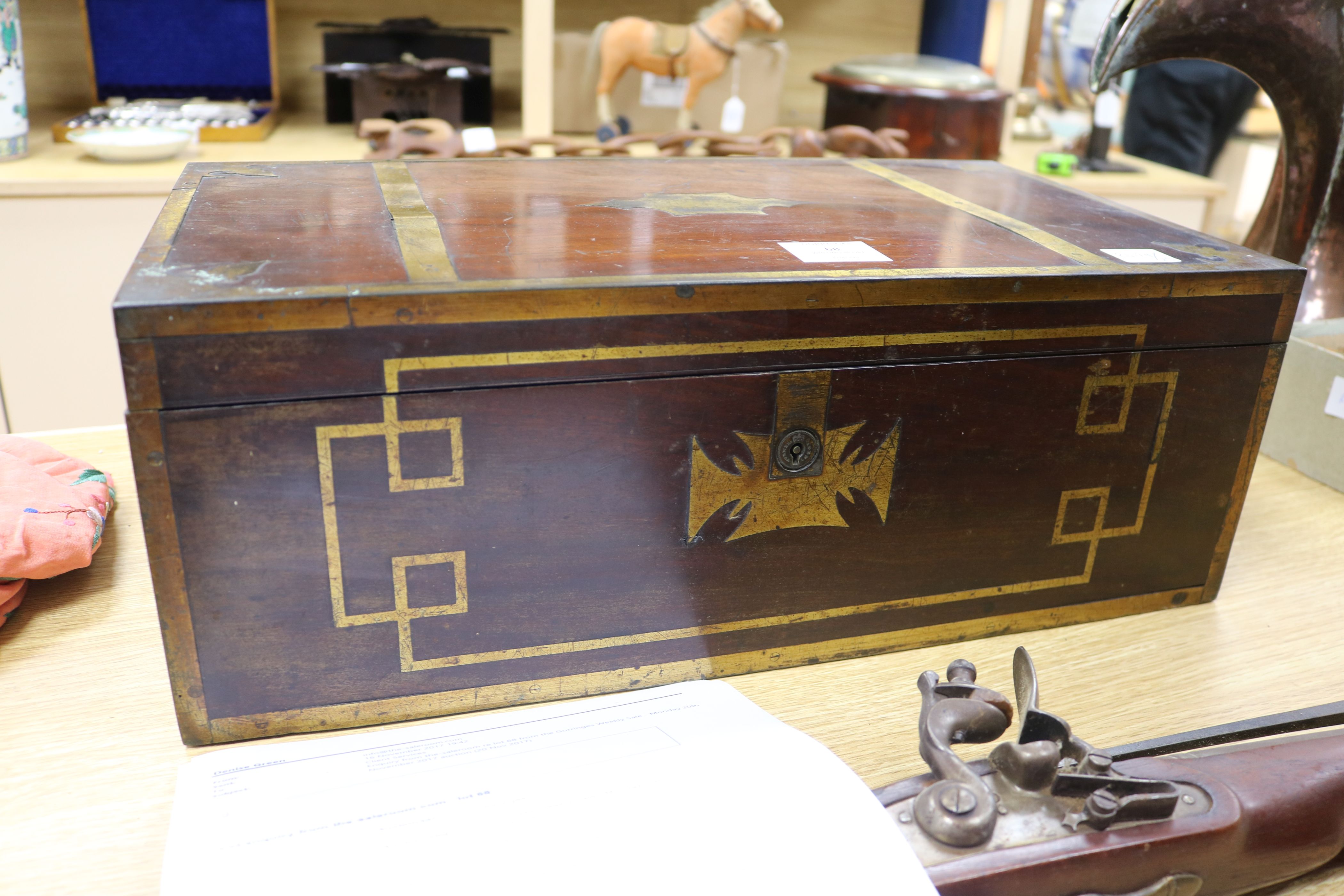 A Regency mahogany brass writing slope - Image 9 of 9