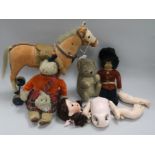 A Steiff felt horse on wheels, circa 1920 and a small quantity of other toys