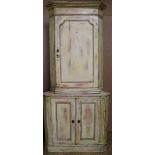 A painted standing corner cupboard, W.91cm