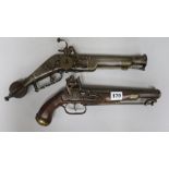 Two reproduction flintlock pistols