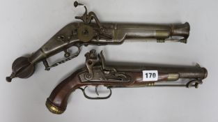 Two reproduction flintlock pistols