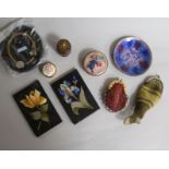 An enamel box, two pietra dura paperweights and other items