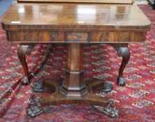 A Victorian rosewood folding-top card table, W.91cm