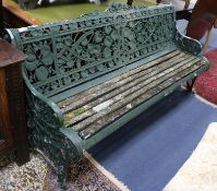 A Coalbrookdale style Nasturtium pattern garden bench (Original or later copy?) W.174cm