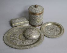 Indian silver: three lidded bowls and two dishes