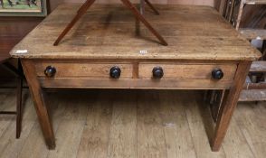 A pine two drawer farmhouse table, W.122cm