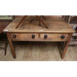 A pine two drawer farmhouse table, W.122cm