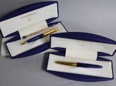 A Waterman Edson blue fountain pen and matching ball point pen, boxed