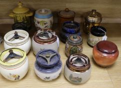 A Doulton Slaters Patent tobacco jar, a 'monk' jar and twelve other tobacco jars, various (14)