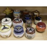 A Doulton Slaters Patent tobacco jar, a 'monk' jar and twelve other tobacco jars, various (14)