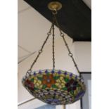 A late Victorian coloured leaded glass ceiling chandelier