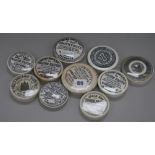 Ten Victorian Areca Nut toothpaste pot lids, including St Paul's and Army & Navy Co-operative