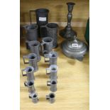 A quantity of pewter including two 18th century pieces