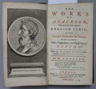 Anacreon - Works, Translation by John Addison, 12mo, contemporary calf, in English and Greek, London