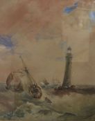 Samuel Owen (1768-1857)watercolourFishing boats beside a lighthouse16.5 x 12.75in.