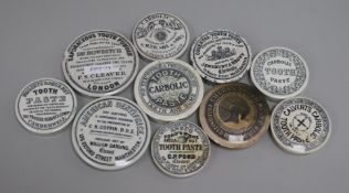 Ten Victorian toothpaste pot lids
