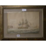 Attributed to Nicholas Pocock (1741-1821)ink and watercolour"Portsmouth Harbour"10 x 15in.