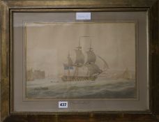 Attributed to Nicholas Pocock (1741-1821)ink and watercolour"Portsmouth Harbour"10 x 15in.