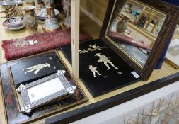 Two Japanese lacquer panels, an Indian painted frame and two other frames