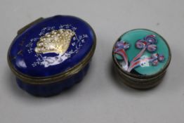 An enamel pill box and a South Staffordshire patch box