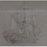 Albert Goodwin (1845-1932)pencil with whiteA ship of the lineSarah Colegrave label verso5.5 x 5.